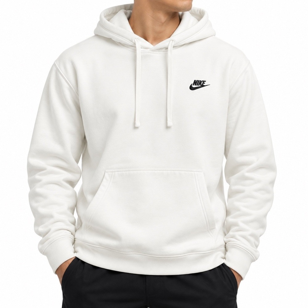 Nike Sportswear Club Fleece Pullover Hoodie White Black Logo Mens Size M